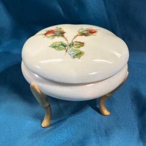 Vtg Granny Cottage Core Royal Rudolstadt Prussia Footed & Lidded Trinket Box